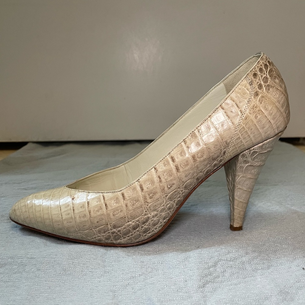 Genuine Crocodile Leather Pumps Vintage Mauri Size 8.5 HAND MADE IN ITALY